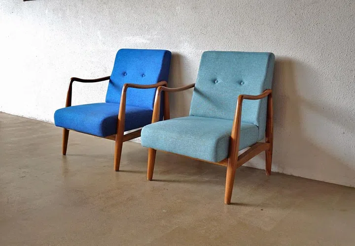 Two single seat sofas in reupholstery at Second Charm Second Hand Furniture Shop Singapore