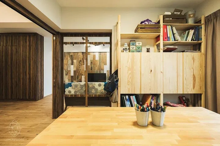 As part of the $38,000 renovation cost for this country-style 3-room HDB BTO in Yishun, one bedroom was converted into a study room.