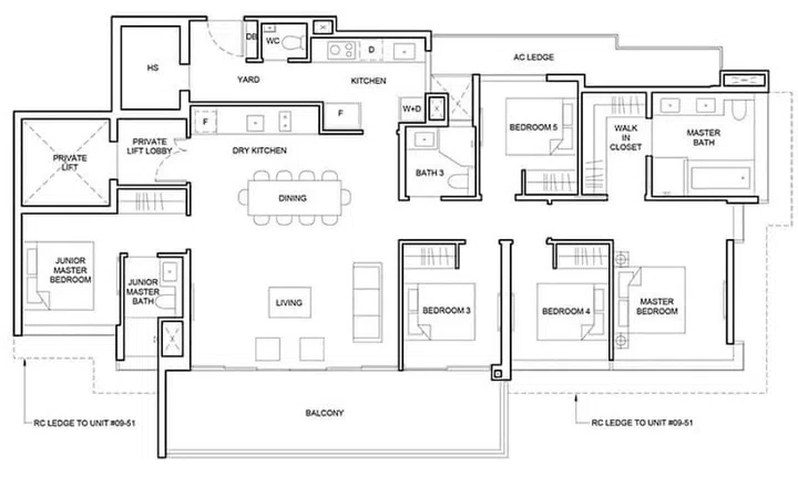 Forett at Bukit Timah floor plan for 5 Bedroom Suite Type E 1884 sqft. Image from official Forett website