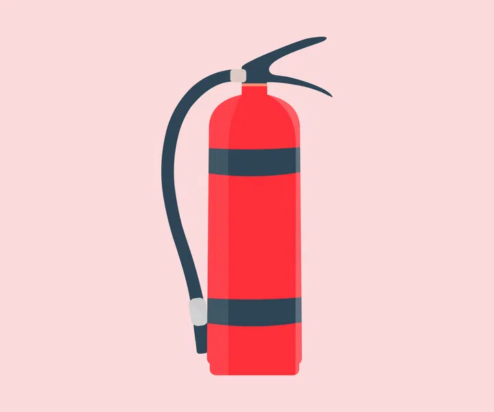 Fire extinguisher system, Red tank of fire extinguisher.