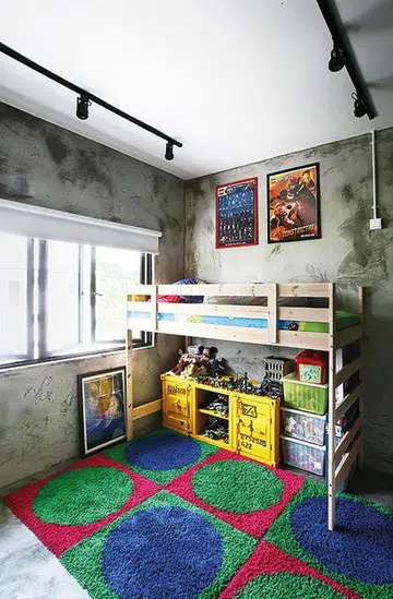 Kids loft bed with toy storage under. Interior design by 19sixtyseven.