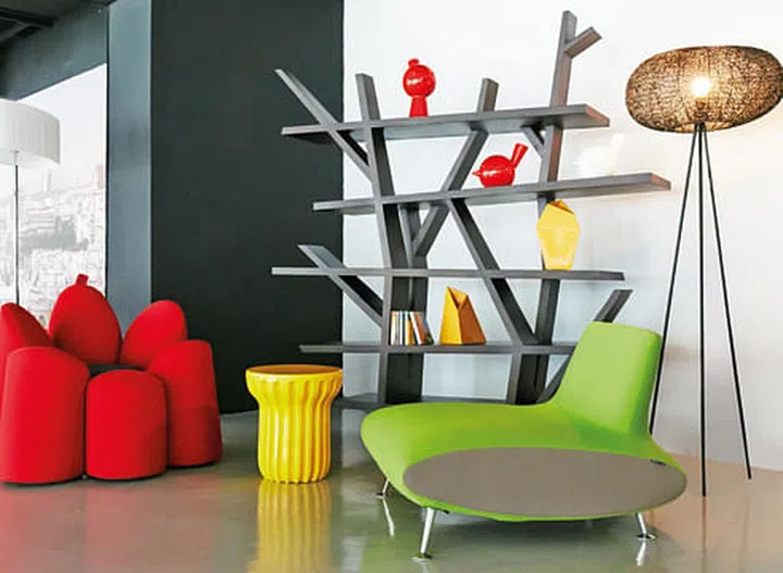 The bold and colourful designs from the Les Contemporains collection displayed in the Roche Bobois Singapore showroom (2014).