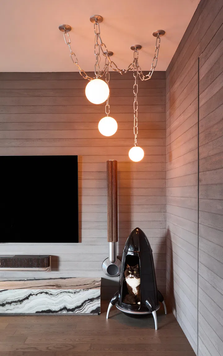 Cluster of lights from Sol Luminaire’s Boba Chain Pendant series.