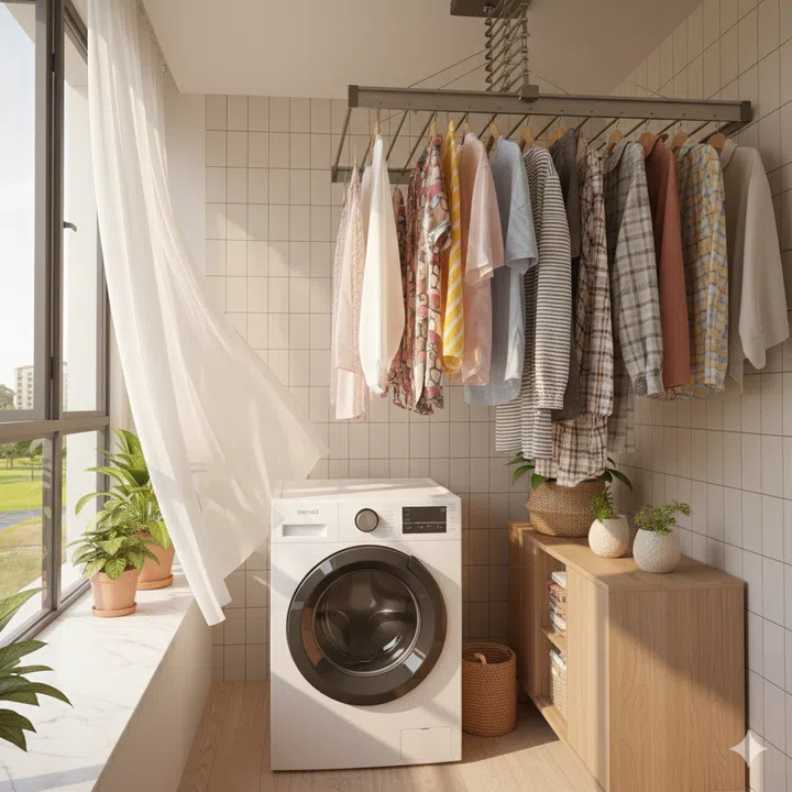 Image of an electric clothes drying in a HDB service yard.