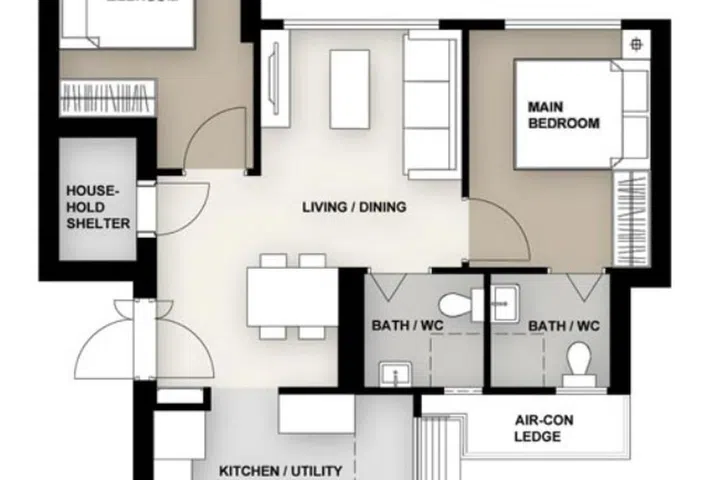 Ghim Moh Ascent BTO 3-Room floor plan.
