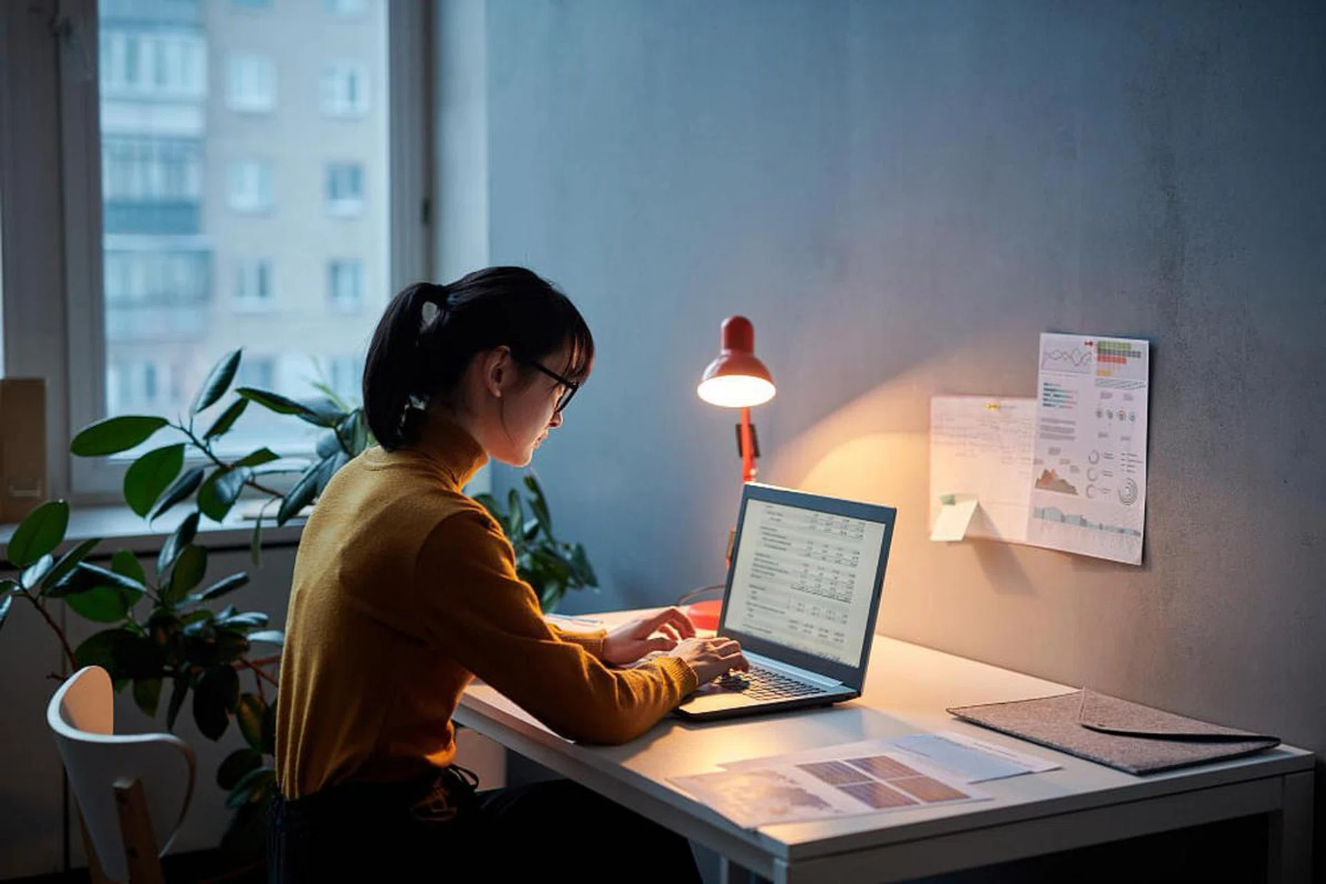 young-businesswoman-sitting-her-workplace-working-with-project-online-using-laptop-she-working-late-office