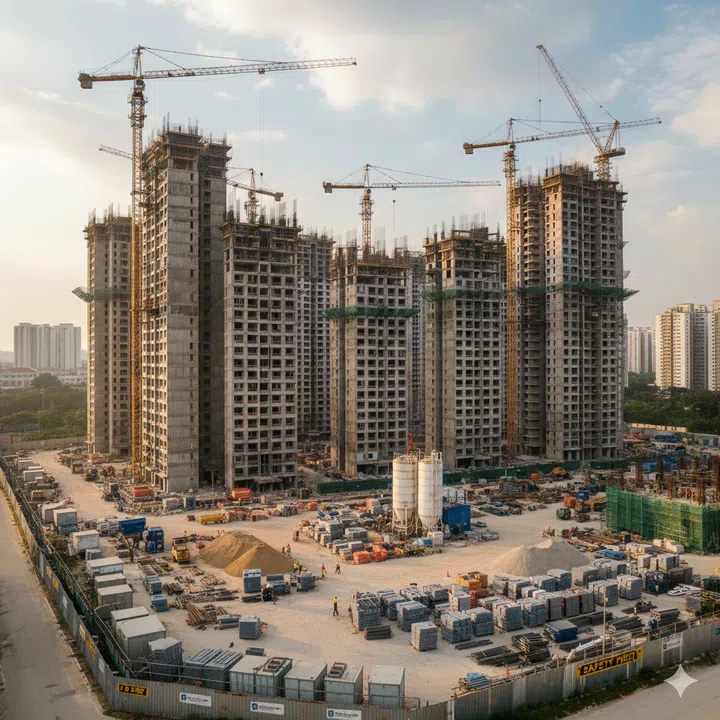 An AI image of a hdb bto estate under construction.