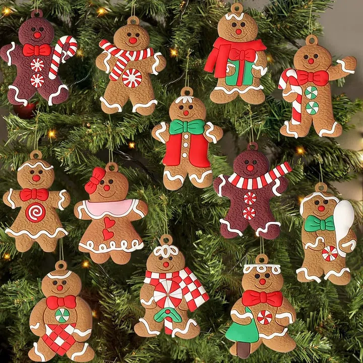 12pcs Gingerbread Man Ornaments for Christmas Tree 
