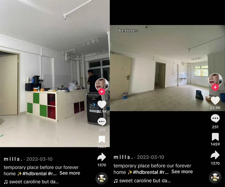Tiktok account screengrab of user Mill's HDB Rental Flat prior to renovation