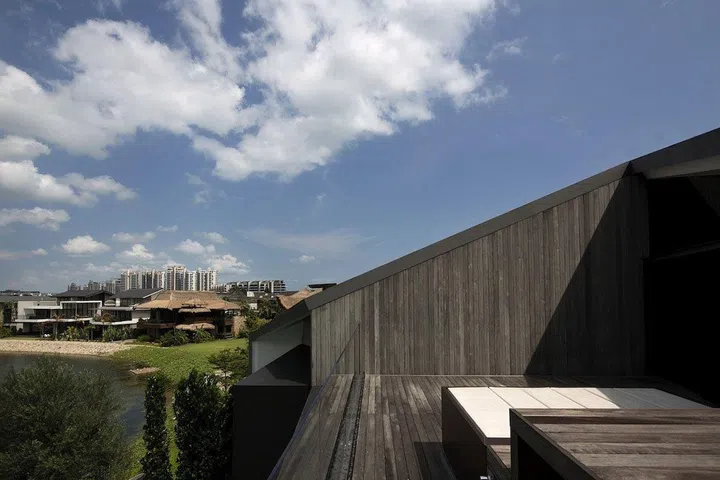 The roof terrace affords stunning views of the Sentosa Cove enclave.