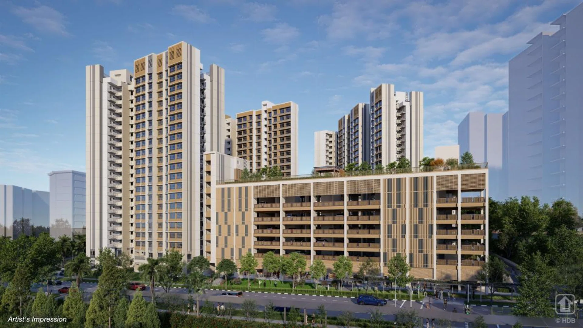 Artist’s impression of Kebun Baru Ridge, launched in June 2026 HDB BTO sales exercise.