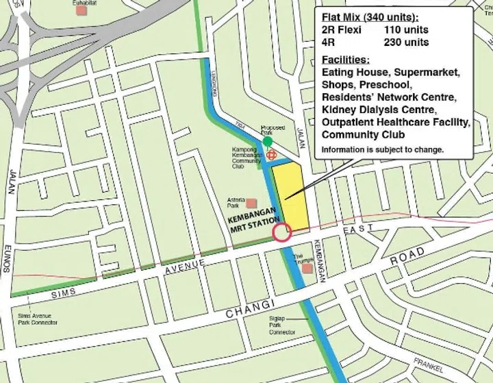 Map showing location of Kembangan Wave (Plus) HDB BTO estate, launched in the October 2024 BTO sales exercise.
