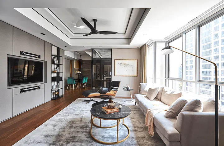 Living room in a River Valley condominium.