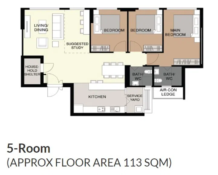 Punggol Point Crown BTO 5-room floor plan.