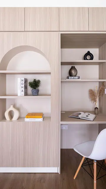 Built-in study table nook in a 3-Gen HDB BTO flat in Tengah Garden.