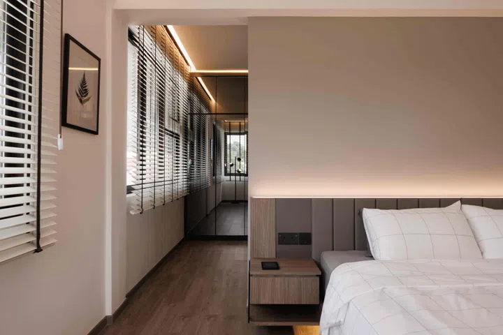 The master bedroom has been pared down to essential furnishings only.