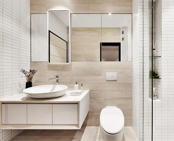Bathroom after renovation in a 3-bedroom condo in East Coast.