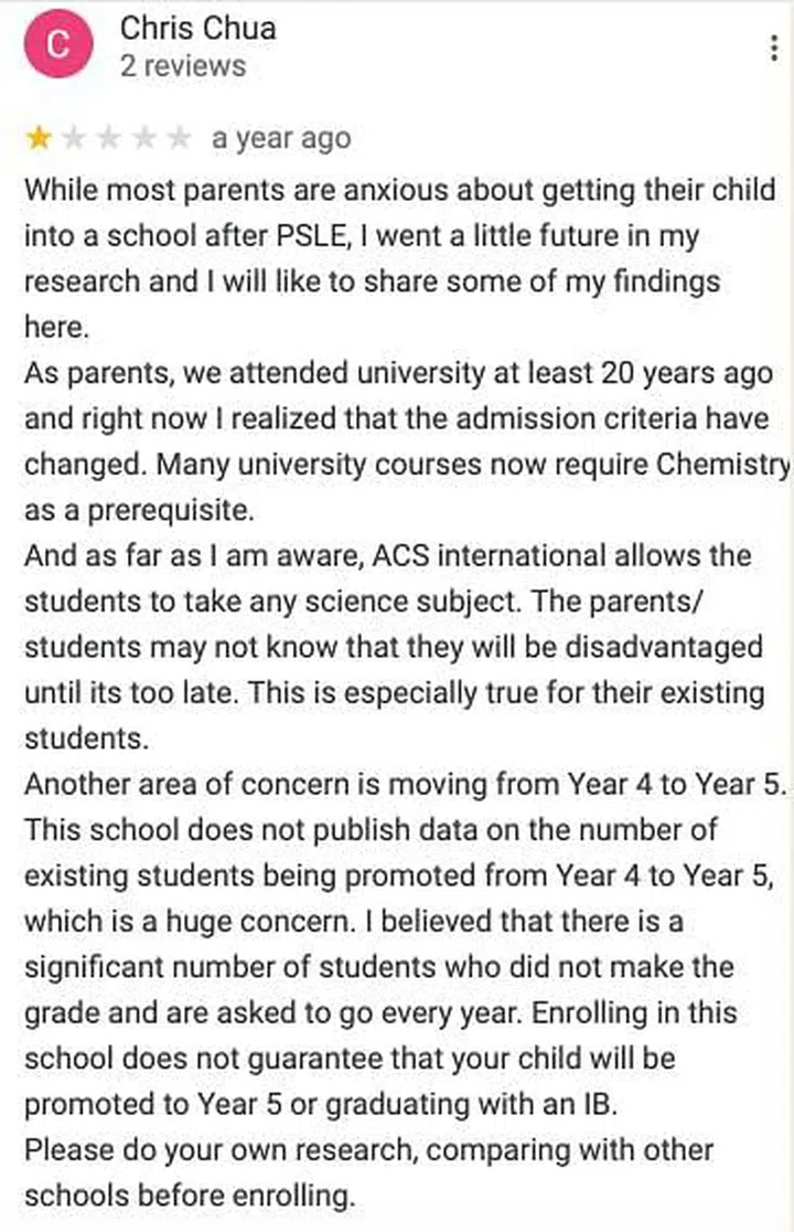 ACS International School Google Review