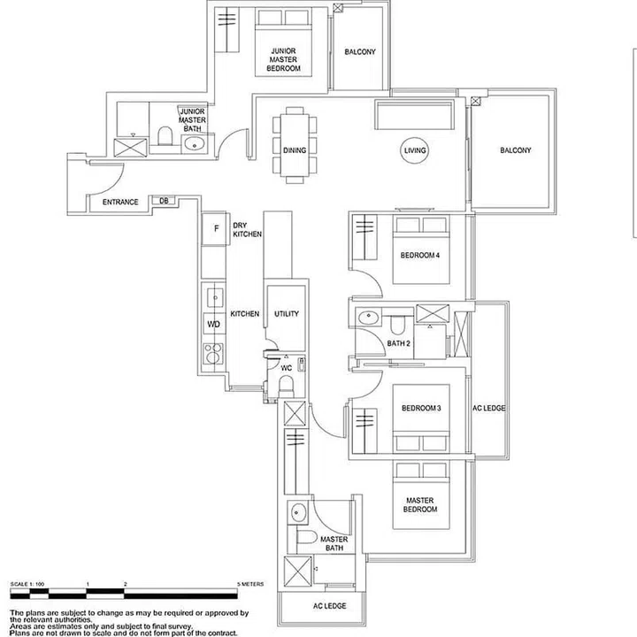 Myra Residences 4 Bedroom Type D1 1,324 sq ft floor plan. Image from official Myra Residences website