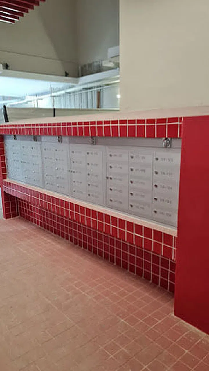 Tampines GreenVines BTO red mailboxes. Image from Google Maps