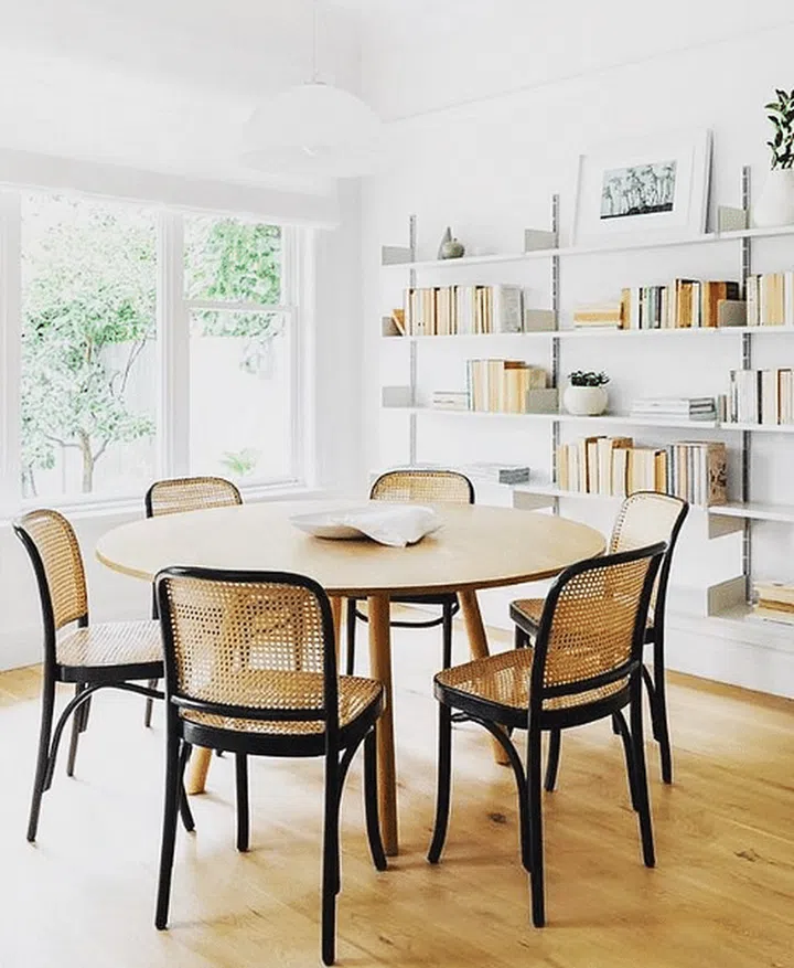 Rattan chairs and wooden round dining table set