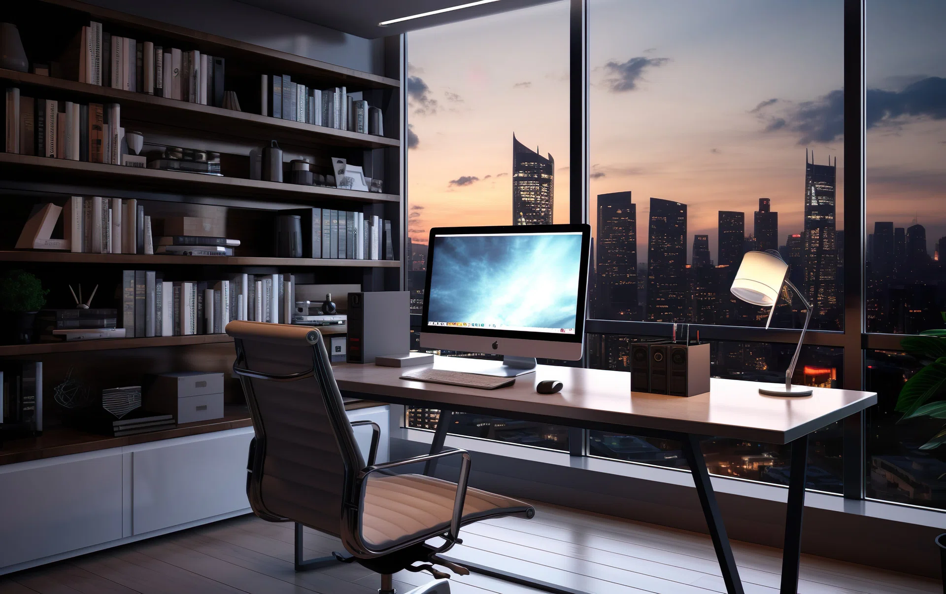 Contemporary office room interior with computer.