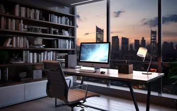 Contemporary office room interior with computer.