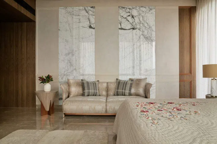 Lighter colours abound in the bedrooms, creating a calming atmosphere in the resting areas of the home. 