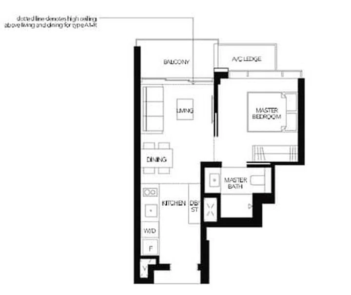 Margaret Ville condo 1 bedroom floor plan. 1 Bedroom units range from 43sqm to 53sqm. Image from official Margaret Ville condo website.