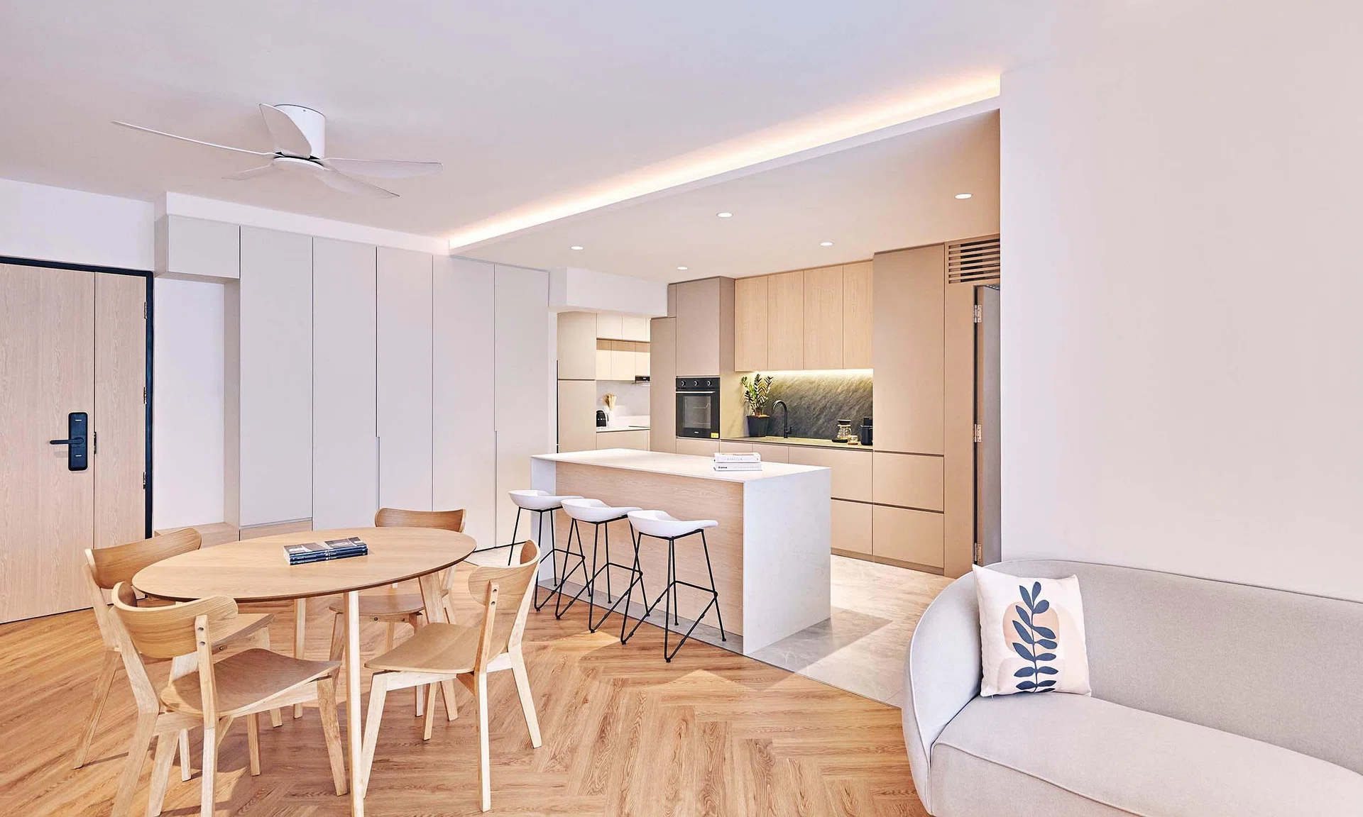 The living, dining and dry kitchen is one big open space that can accommodate large gatherings with various seating configurations.