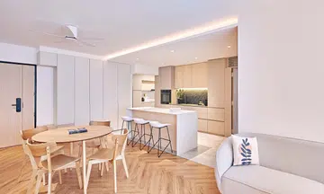 The living, dining and dry kitchen is one big open space that can accommodate large gatherings with various seating configurations.