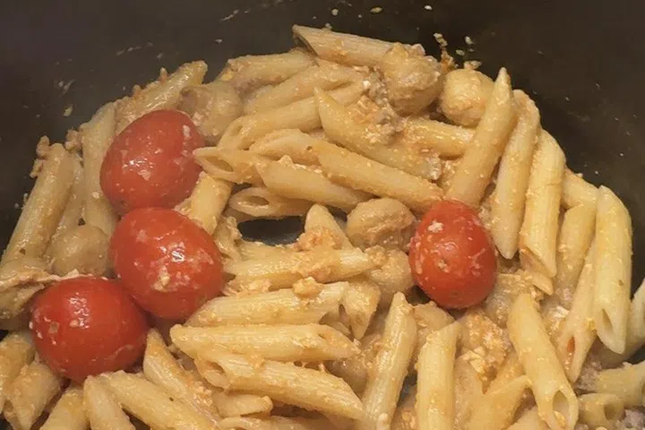 Cooking pasta in the Mayer Pressure Cooker.