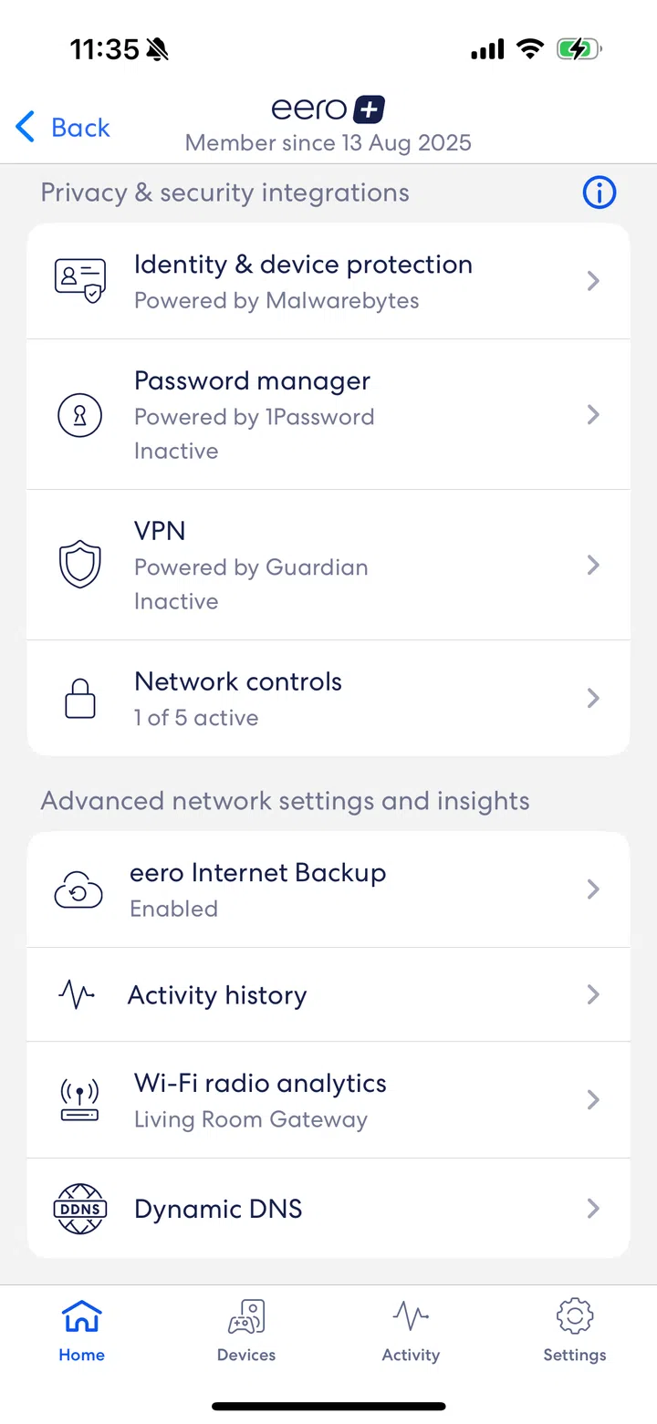 Screengrab of the Eero mobile app.