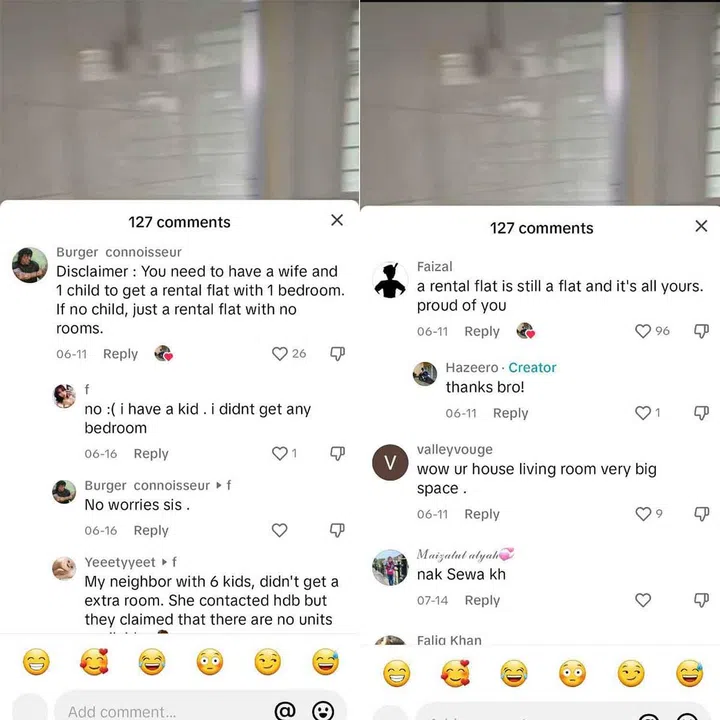 Tiktok account user Hazeero showcasing his new HDB Rental Flat 1-bedroom apartment