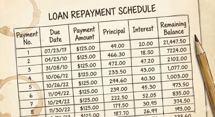 A drawing illustration of a loan repayment table.