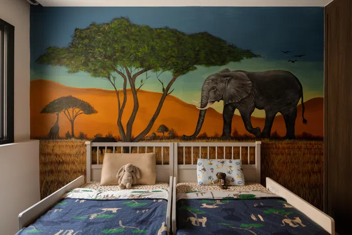 A simple request for an elephant became a richly detailed mural, painted entirely by hand using durable acrylic paints.