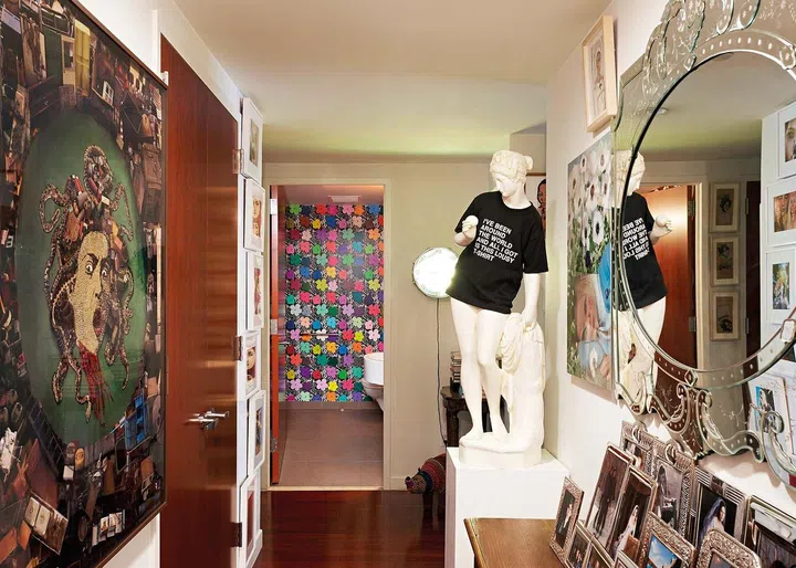 A room with statues and artwork