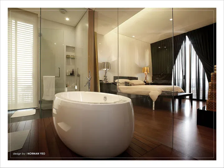 Bathtub in master bedroom in this apartment in The Boulevard Residence.