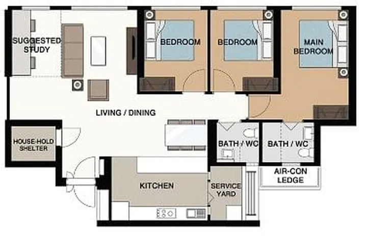 Punggol Point Cove 5-room floor plan. image MyNiceHome HDB
