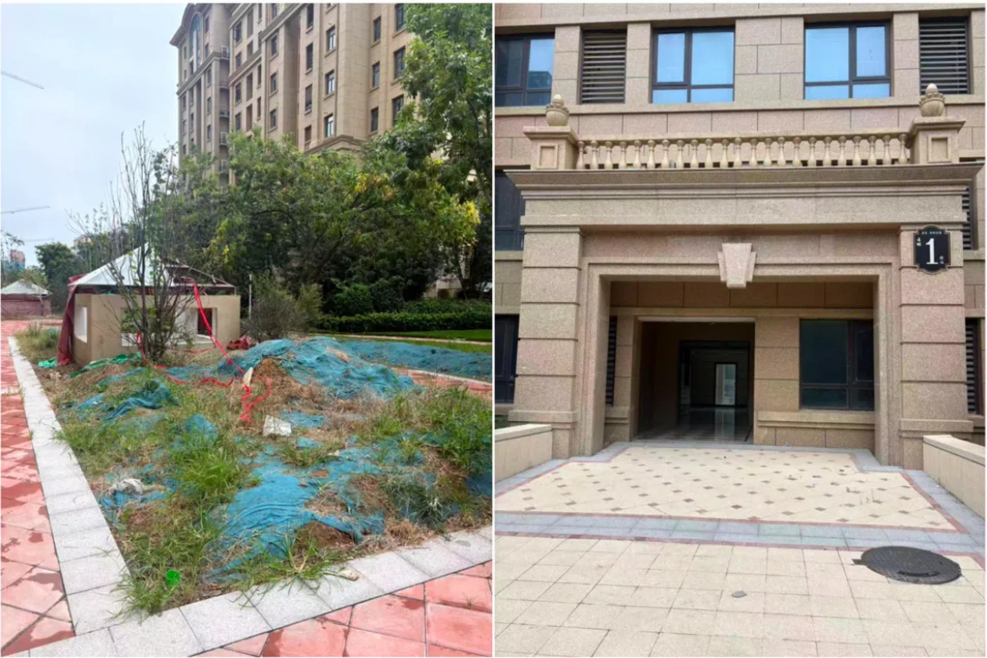 The landscaping in the common area of Wang Conghui’s development remains unfinished, and the developer has yet to install a main gate.
 PHOTO: WANG CONGHUI