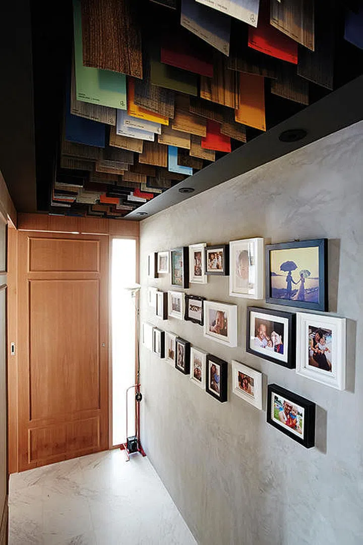 Laminate samples were suspended over this corridor to create a bold, unusual space.