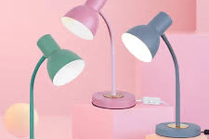 Three lamps in various colours