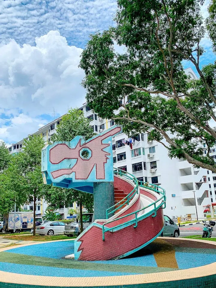 Red baby dragon playground at 54 Pipit Road, MacPherson, in Singapore. Photo from Wanderfoolife Wordpress.