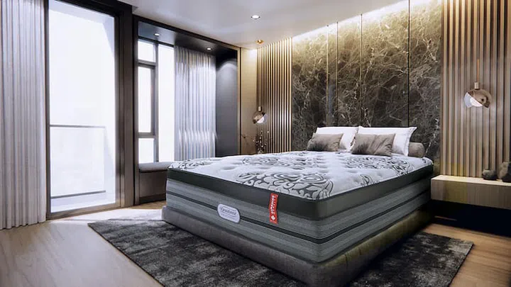 Made with a loftier pillow pad to provide added comfort and softness to the sleep surface, the Beautyrest Exceptionnel Rosehall is also made with a more luxurious Silk Gel Fibre for a cooler sleep experience. PHOTO: SIMMONS
