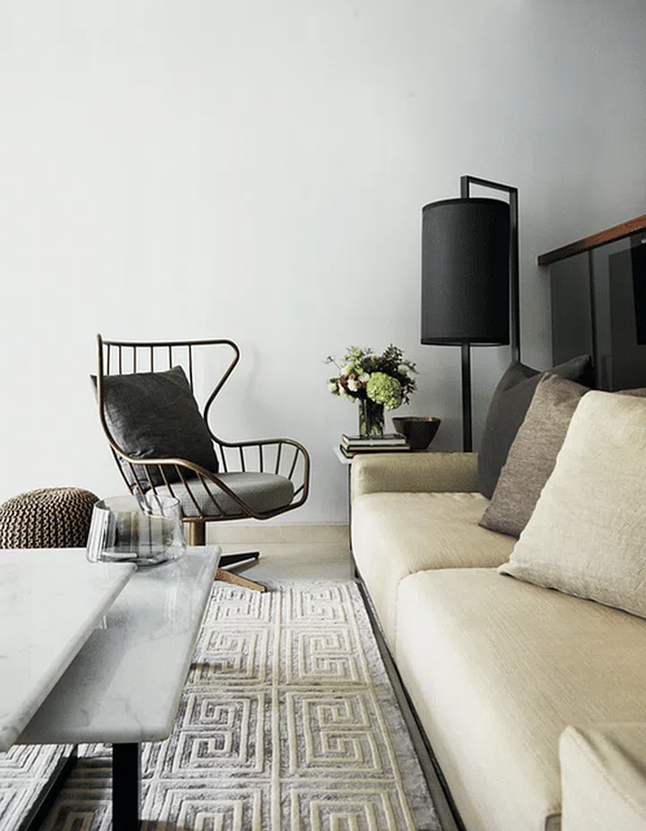 Marble flooring in the living room of this 3-bedroom condominium in Pasir Panjang. Renovation cost: $400,000.