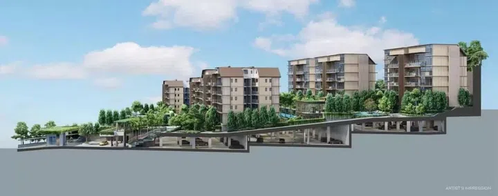 Artist's impression of a cross-section view of Terra Hill condo showing the basement carparks. Image from official Terra Hill website