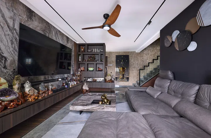 Living room in a HDB Executive Maisonette in Pasir Ris. $350,000 Renovation for a 50s bachelor’s HDB Executive Maisonette in Pasir Ris