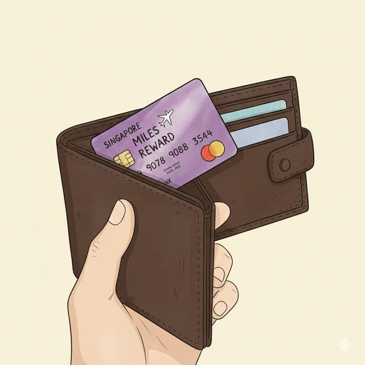 A drawing illustration closeup of credit card in a wallet.