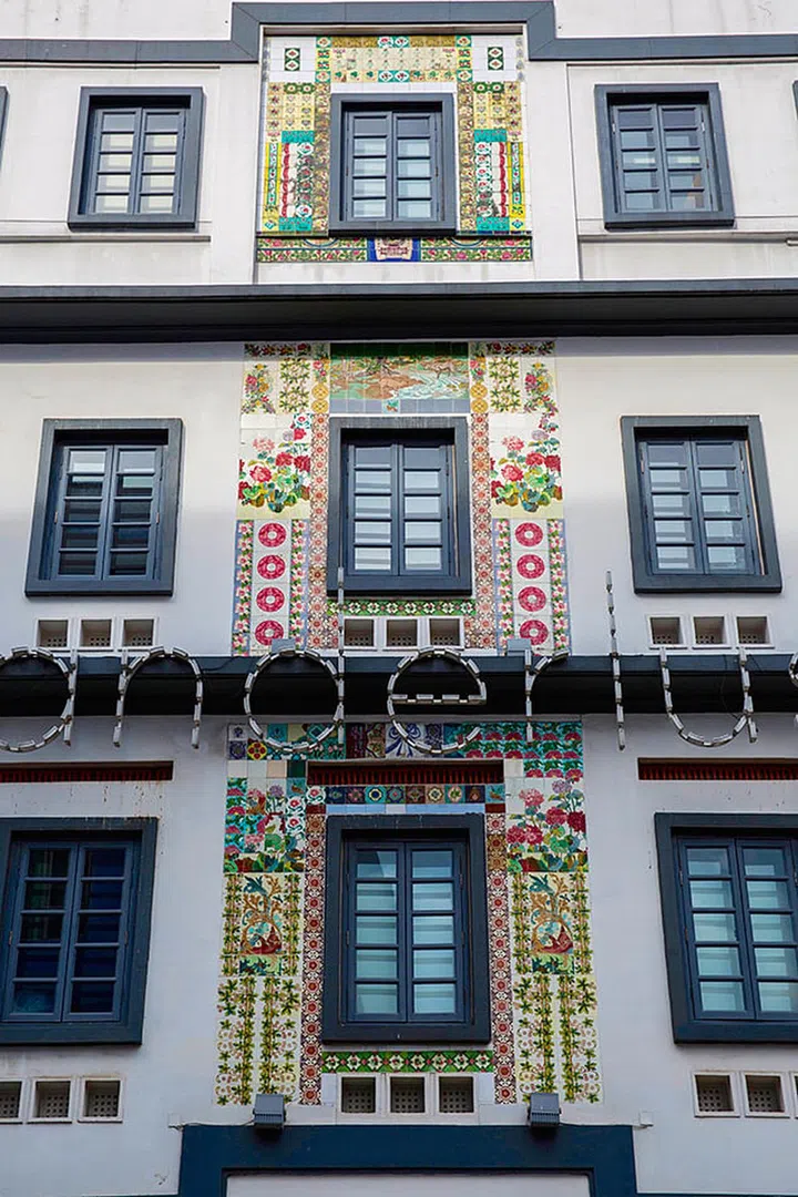 Peranakan tiles line the facade of the Wanderlust Hotel in SIngapore