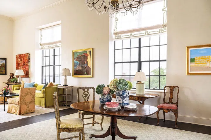Walls, Venetian Plaster by Kristen Bunting. Window treatments, custom embroidered by Holland & Sherry Interiors.